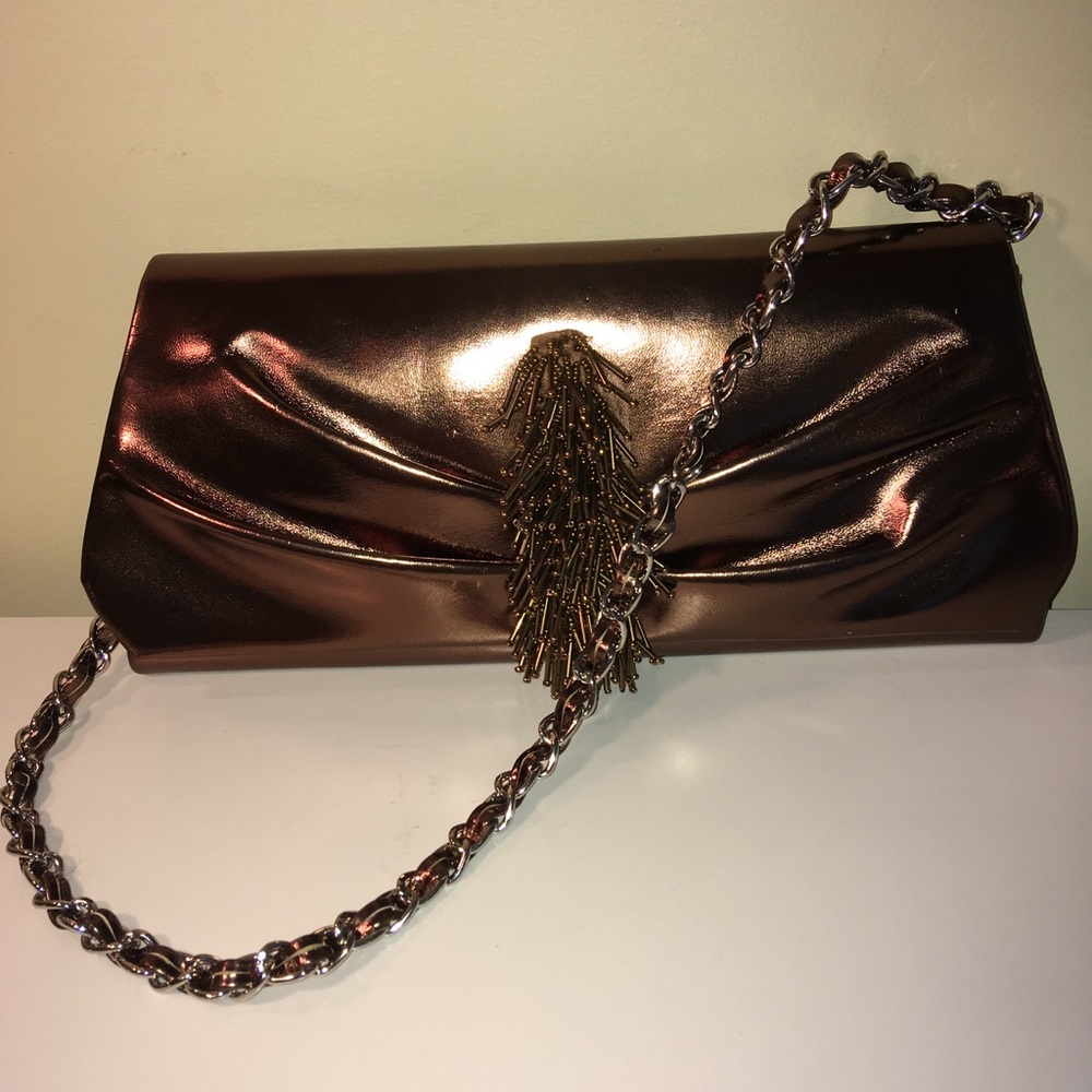 New Evening handbag clutch/ strap metallic bronze